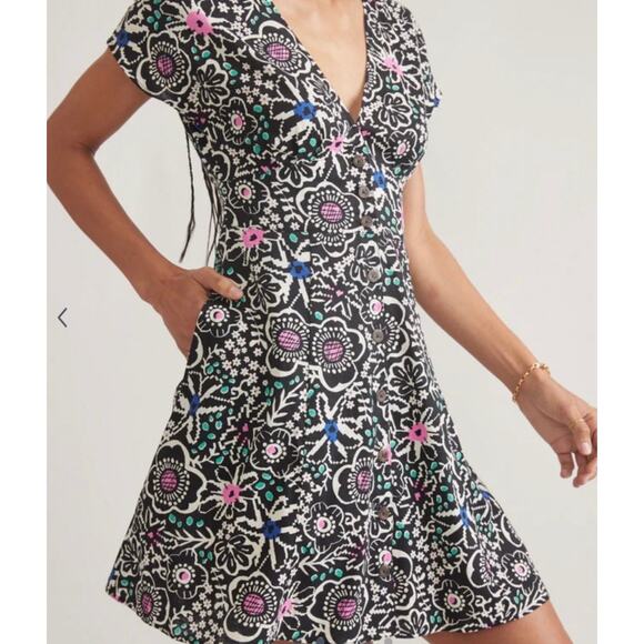 Marine Layer Camila Mini Dress Floral Block Print Black Pink NWT Size Medium - Picture 2 of 7
